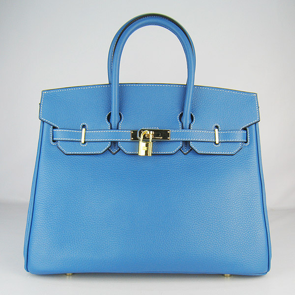 High Quality Fake Hermes 35CM Embossed Veins Leather Bag Bule 6089 - Click Image to Close